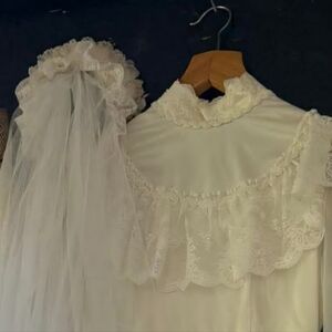 Vintage 1980 Handmade Elegant White Lace Wedding Dress